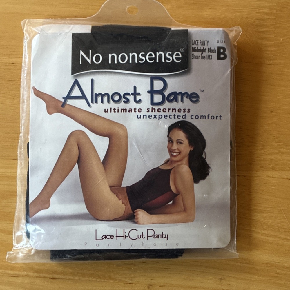 No nonsense Almost Bare Lace Panty Pantyhose Sheer Toe 15D Midnight Black B